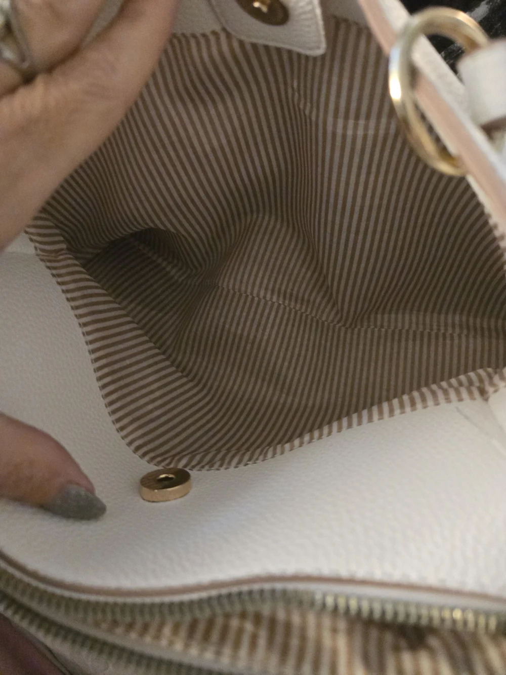 Nanette Lepore Cream‎ Pebbled Leather Shoulder Bag with Gold Hardware